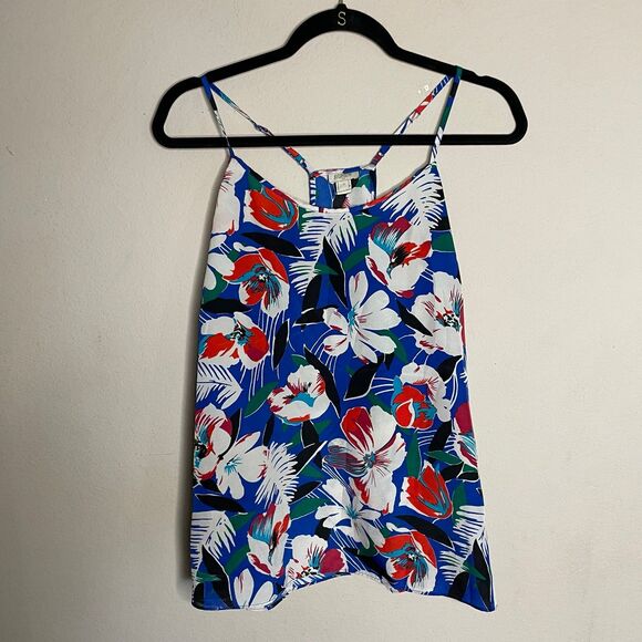 J crew hawaiian tank top size 10 blue red floral strappy - Picture 1 of 5